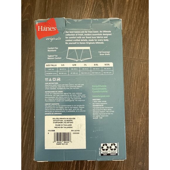 Hanes Women's Cotton Boxer Briefs 3 pairs, size small, size 5, Blue, White Flora - Picture 3 of 3